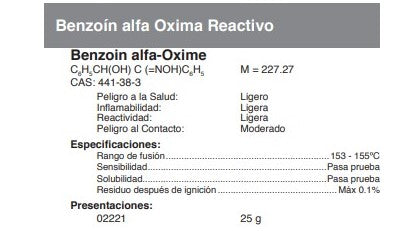 Benzoín alfa Oxima Reactivo