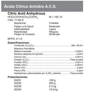 Ácido cítrico anhidro [77-92-9]