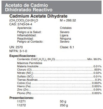 Acetato de Cadmio  Dihidratado Reactivo