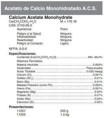 Acetato de Calcio Monohidratado A.C.S.