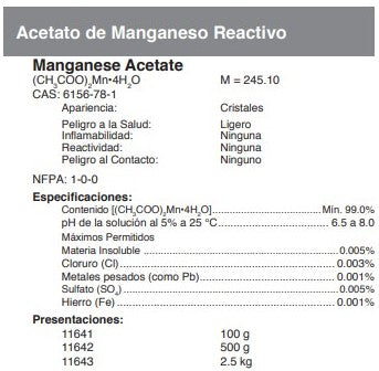 Acetato de Manganeso Reactivo