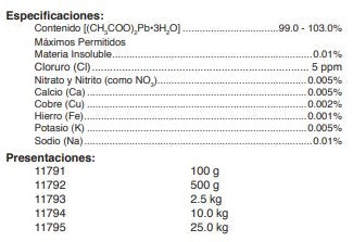 Acetato de Plomo Trihidratado A.C.S.