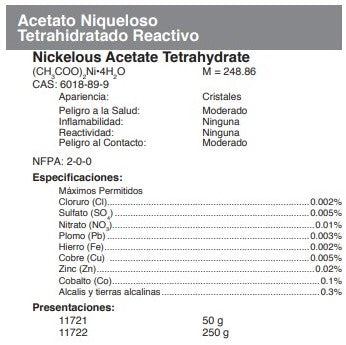 Acetato Niqueloso Tetrahidratado Reactivo