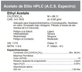 Acetato de Etilo HPLC (A.C.S. Espectro)