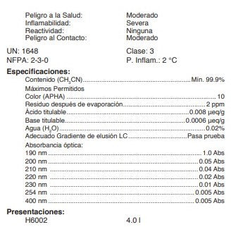 Acetonitrilo HPLC PLUS (A.C.S. Espectro)