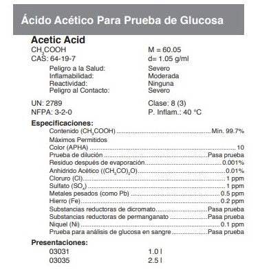 Ácido Acético Para Prueba de Glucosa