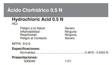 Ácido Clorhídrico 0.5 N