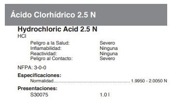 Ácido Clorhídrico 2.5 N