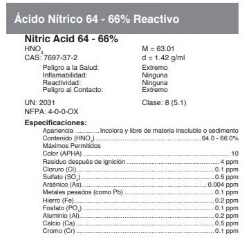 Ácido Nítrico 64 - 66% Reactivo