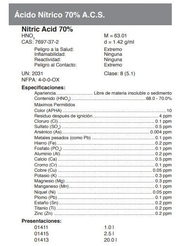 Ácido Nítrico 70% A.C.S.