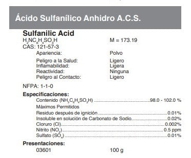 Ácido Sulfanílico Anhidro A.C.S.