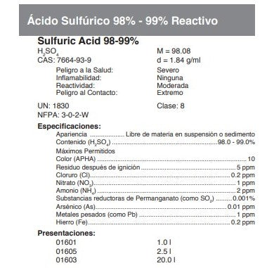 Ácido Sulfúrico 98% - 99% Reactivo