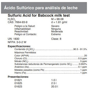 Ácido Sulfúrico para análisis de leche