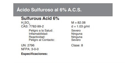 Ácido Sulfuroso al 6% A.C.S.