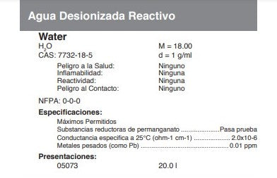 Agua Desionizada Reactivo
