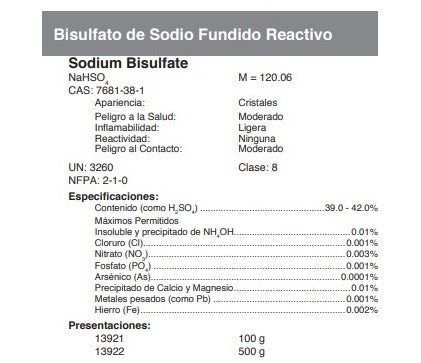 Bisulfato de Sodio Fundido Reactivo