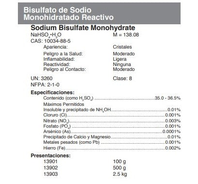 Bisulfato de Sodio Monohidratado Reactivo