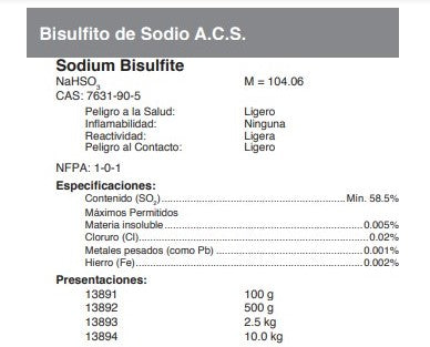 Bisulfito de Sodio A.C.S