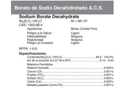 Borato de Sodio Decahidratado A.C.S.