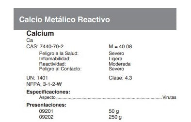 Calcio Metálico Reactivo