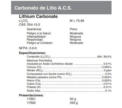 Carbonato de Litio A.C.S.