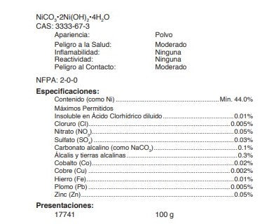 Carbonato de Niquel Reactivo