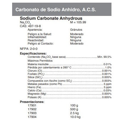 Carbonato de Sodio Anhidro, A.C.S.