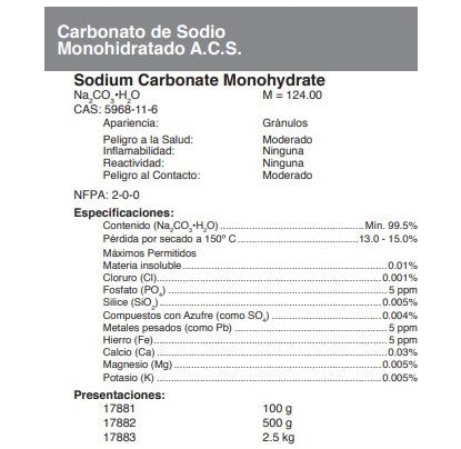 Carbonato de Sodio Monohidratado A.C.S.