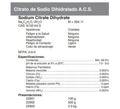 Citrato de Sodio Dihidratado A.C.S.