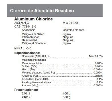 Cloruro de Aluminio Reactivo