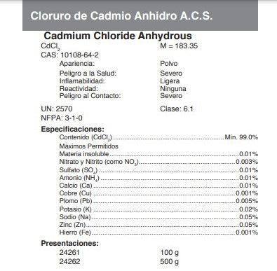 Cloruro de Cadmio Anhidro A.C.S.