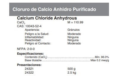 Cloruro de Calcio Anhidro Purificado