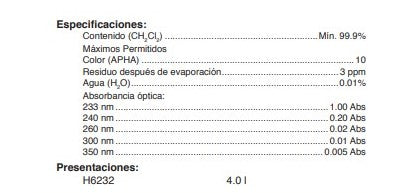 Cloruro de Metileno HPLC (A.C.S. Espectro)