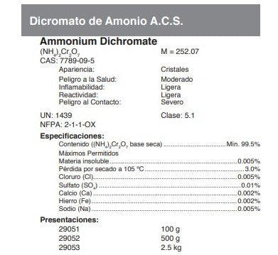 Dicromato de Amonio A.C.S.