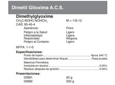 Dimetil Glioxima A.C.S.