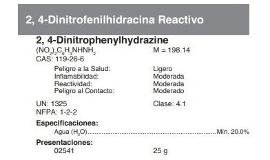 2, 4-Dinitrofenilhidracina Reactivo