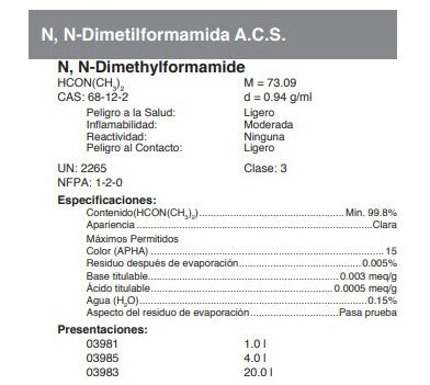 N, N-Dimetilformamida A.C.S.