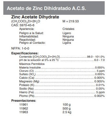 Acetato de Zinc Dihidratado A.C.S.