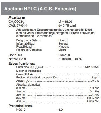 Acetona HPLC (A.C.S. Espectro)