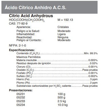 Ácido Cítrico Anhidro A.C.S.