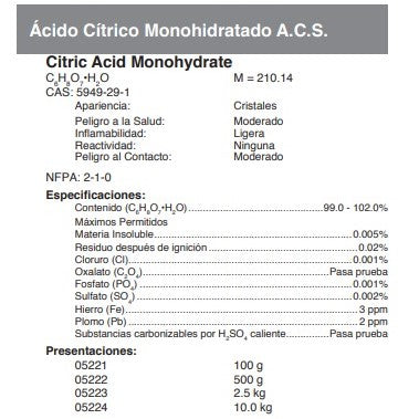 Ácido Cítrico Monohidratado A.C.S.